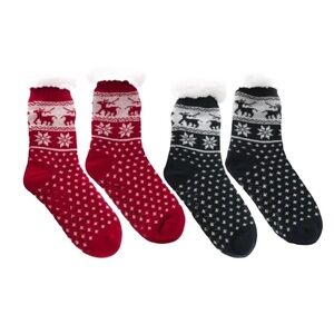 Skyline Collection Snowflakes Sherpa Slipper Set Red and Black NWT